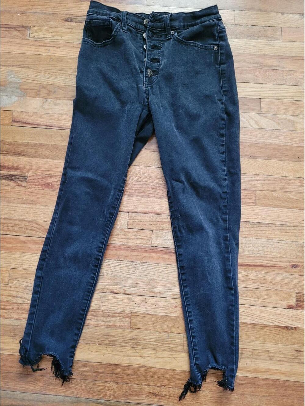 Lucky Brand Bridgette High Rise Skinny Jeans Women Size 6/28 Black Raw Hem Ankle